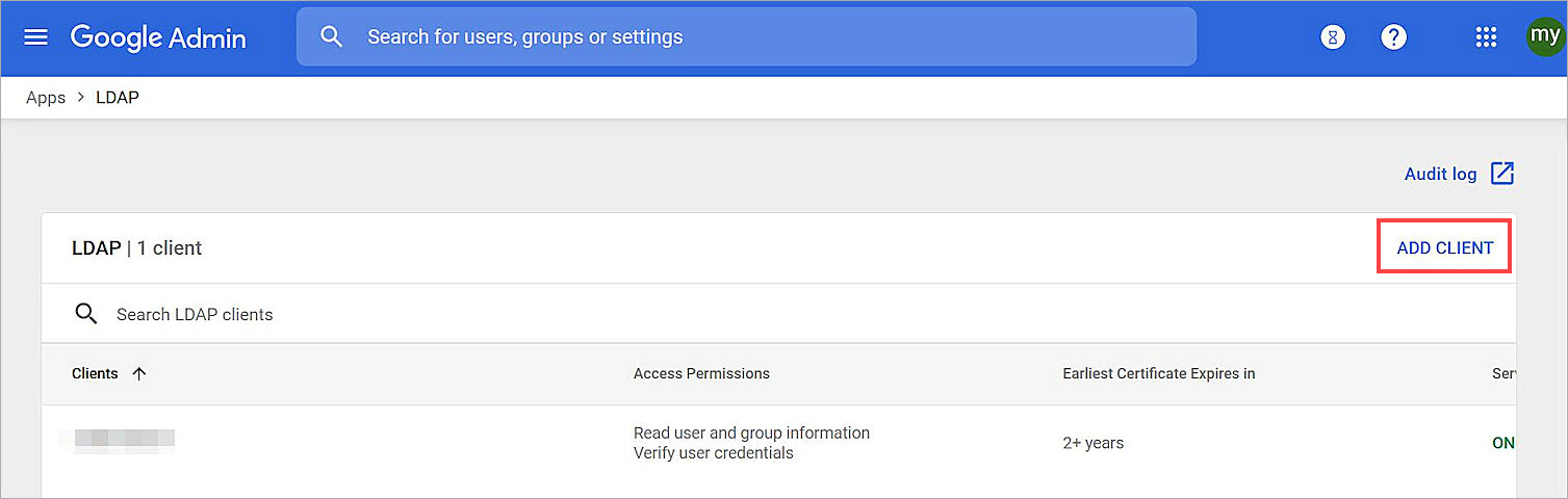 Screenshot of the LDAP page in Google Workspace.